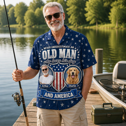 Old Man Dog Lover Patriotic Photo Hawaiian Shirt - Lifestyle 1