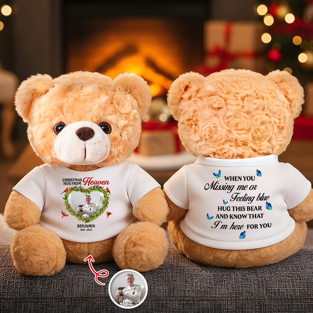 Christmas Wreath Heaven - Memorial Personalized Custom Teddy Bear Plush - Sympathy Gift For Family Members 1d65718c-ede8-4fd9-98c5-63b9b3e852ce-4.png