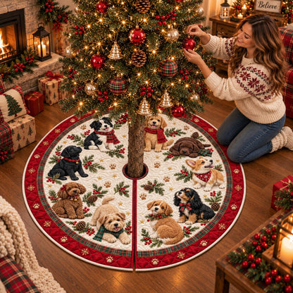 Quilted Puppy Christmas Tree Skirt – Festive Dog Design with Red Plaid Border, Cozy Christmas Tree Base Cover for Dog Lovers 1d97987b-5cb8-4016-b19d-4678dea7595d-2.jpg