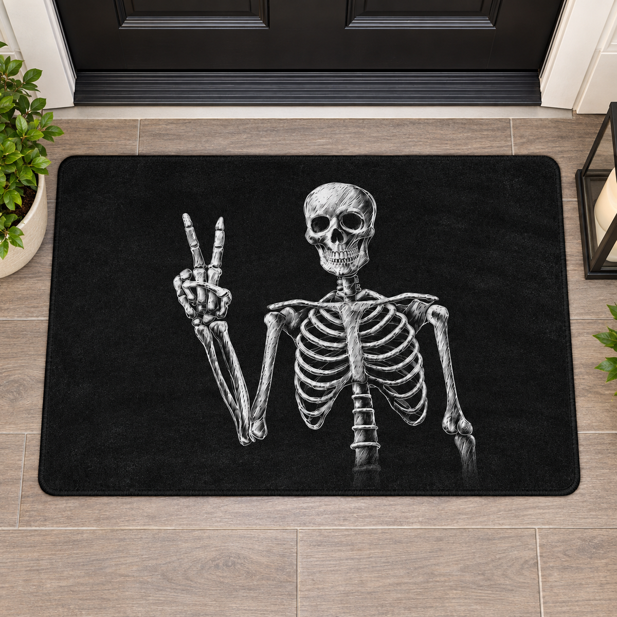 Peace Sign Skeleton Halloween Bath Mat, Spooky Gothic Black Floor Rug, Unique Gift For Family 1eea6b5f-1975-4ca1-8838-964ff84da505-24.png