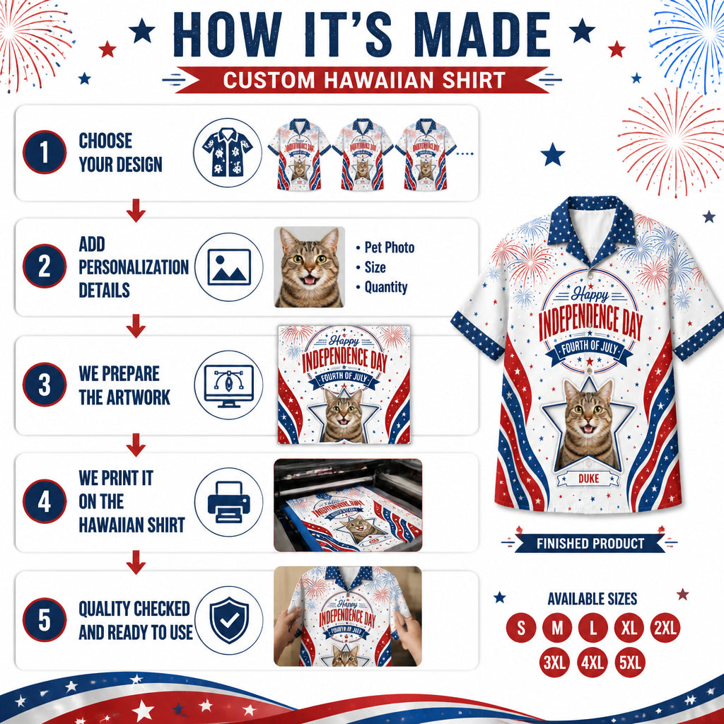 Patriotic Fireworks Pet Photo Hawaiian Shirt - Independence Day - How it is made