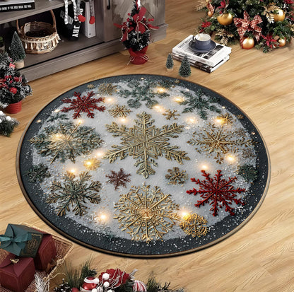 Round Christmas Snowflake Rug, Winter Holiday Carpet, Festive Living Room Decor, Cozy Xmas Floor Mat with Gold and Red Design 1f454b2d-bd52-44d8-a5ec-f5b779aa6f6b-1.jpg