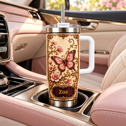 Pink Butterfly Tumbler with Handle - Personalized Floral 40oz Tumbler 1ff75cb8-5590-4761-b9c5-91e9d08650e6-2.jpg
