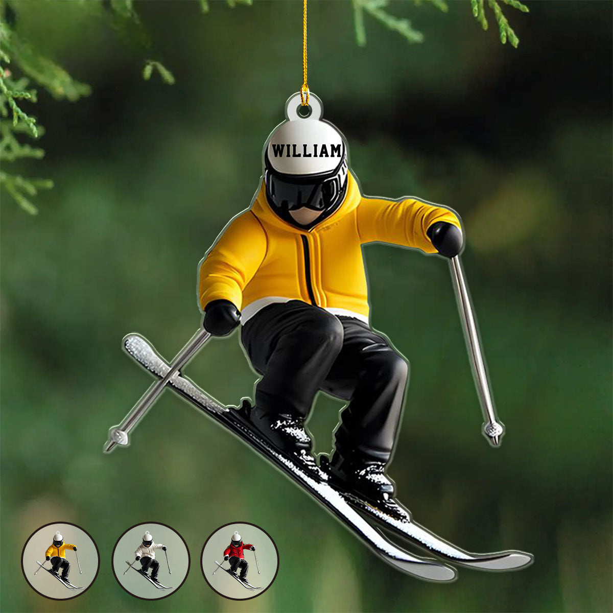 Skiing Fun Personalized Name Shaped Ornament, Gift Idea For Skiing Lovers 1stiamge.png