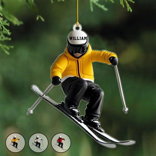 Skiing Fun Personalized Name Shaped Ornament, Gift Idea For Skiing Lovers 1stiamge.png