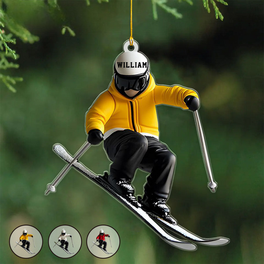 Skiing Fun Personalized Name Shaped Ornament, Gift Idea For Skiing Lovers 1stiamge.png
