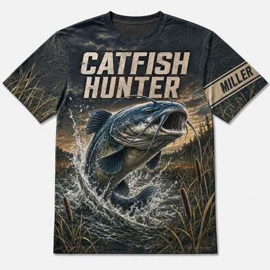 Catfish Hunter Camo AOP Tee — Custom Name Sleeve - Personalized T-Shirt - All Over Printed 200baa1c-7adc-496b-ae88-bc44bc85af61.png