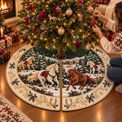 Quilted Horse Christmas Tree Skirt – Elegant Winter Woodland Design with Gold Trim, Festive Holiday Decor for Horse Lovers 20145f2a-0178-41cc-a0b8-2a92c0fd9b34-3.jpg