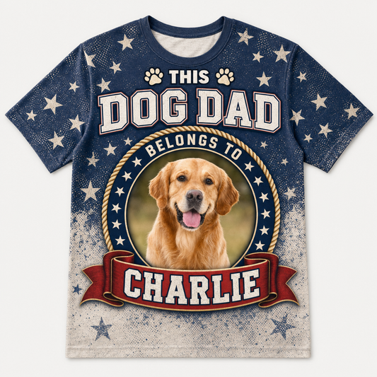 Patriotic Dog Dad Photo Badge AOP Tee - Hero
