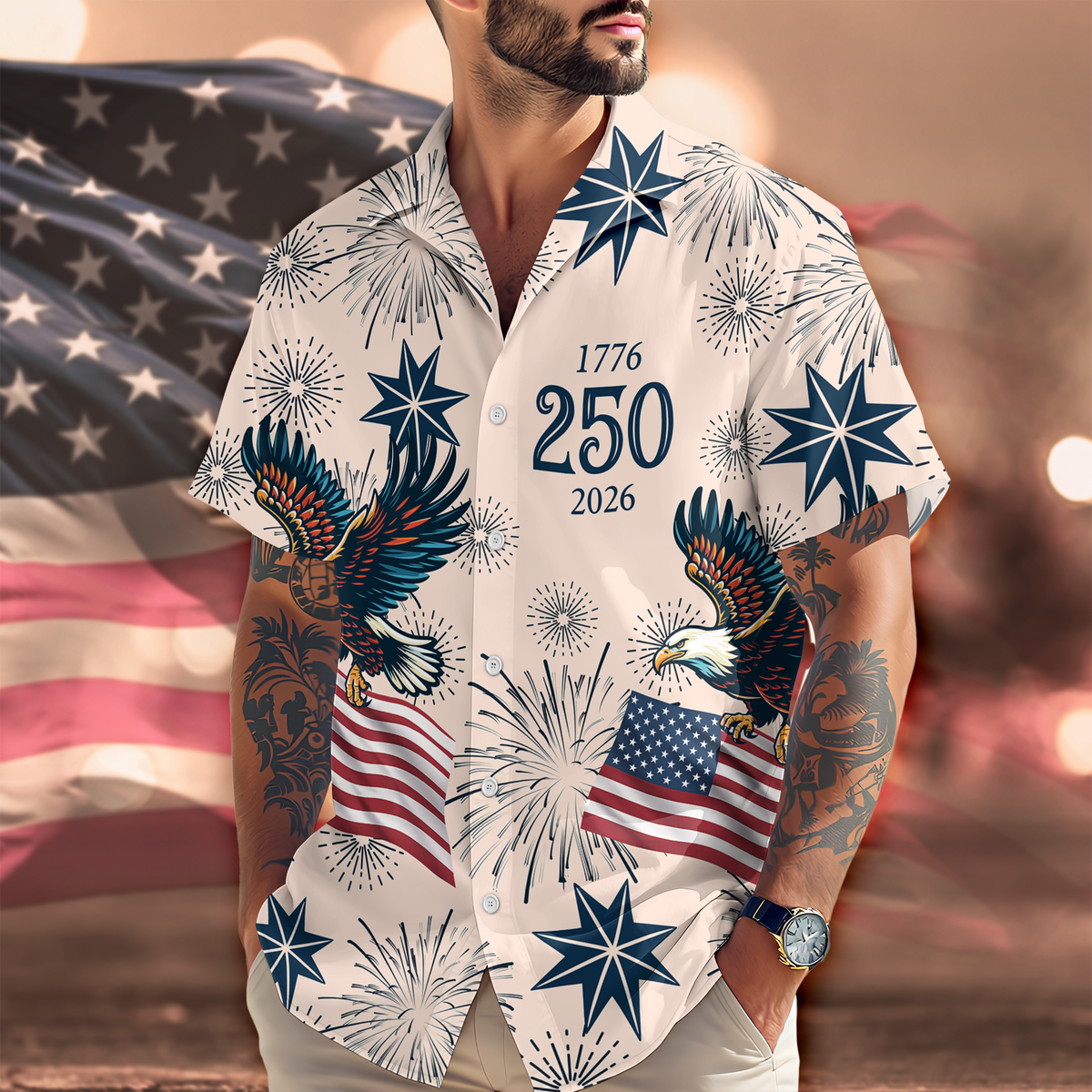USA 250 Anniversary Eagle 1776-2026 Hawaii Shirt
