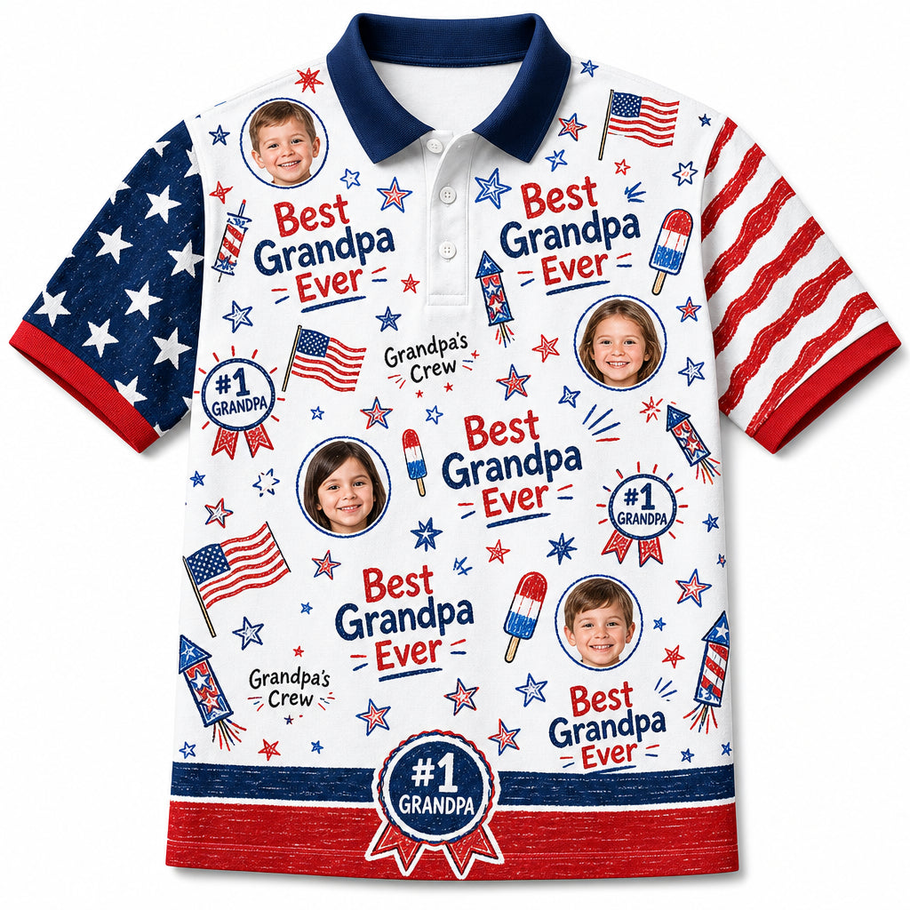Best Grandpa Ever Patriotic Photo Polo - Hero