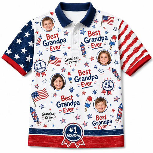 Best Grandpa Ever Patriotic Photo Polo - Hero