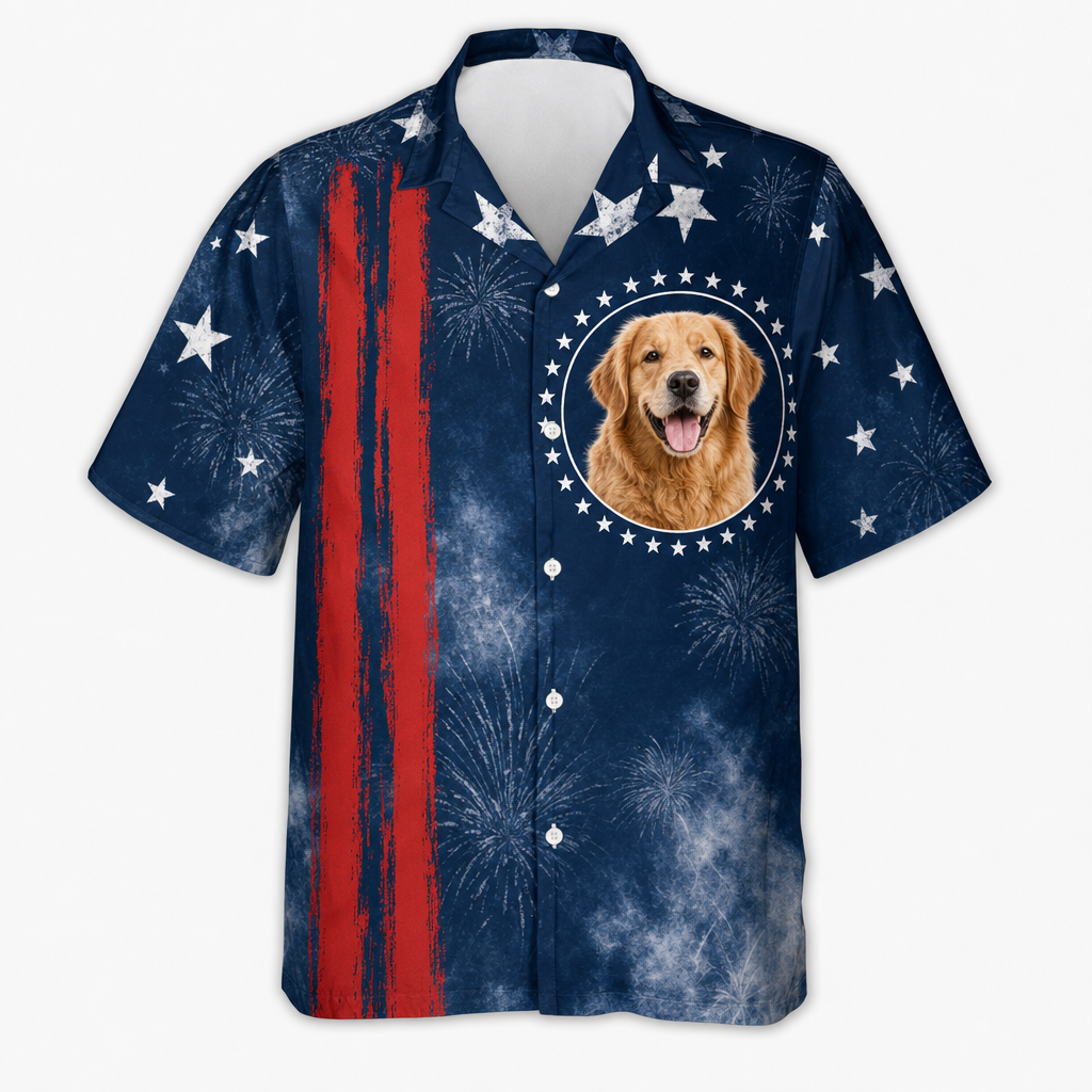 Patriotic Pet Photo Hawaiian Shirt - Hero