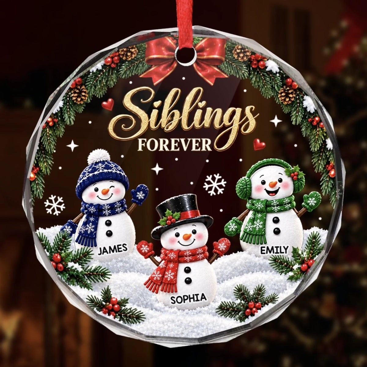 Custom Circle Glass Ornament - Personalized Christmas Birthday Gifts For Mom, Dad, Brother, Sister - Snow Much Sibling Love 21cdc156-3ca2-4fbb-9532-0f82c2618b40-banner-4.jpeg