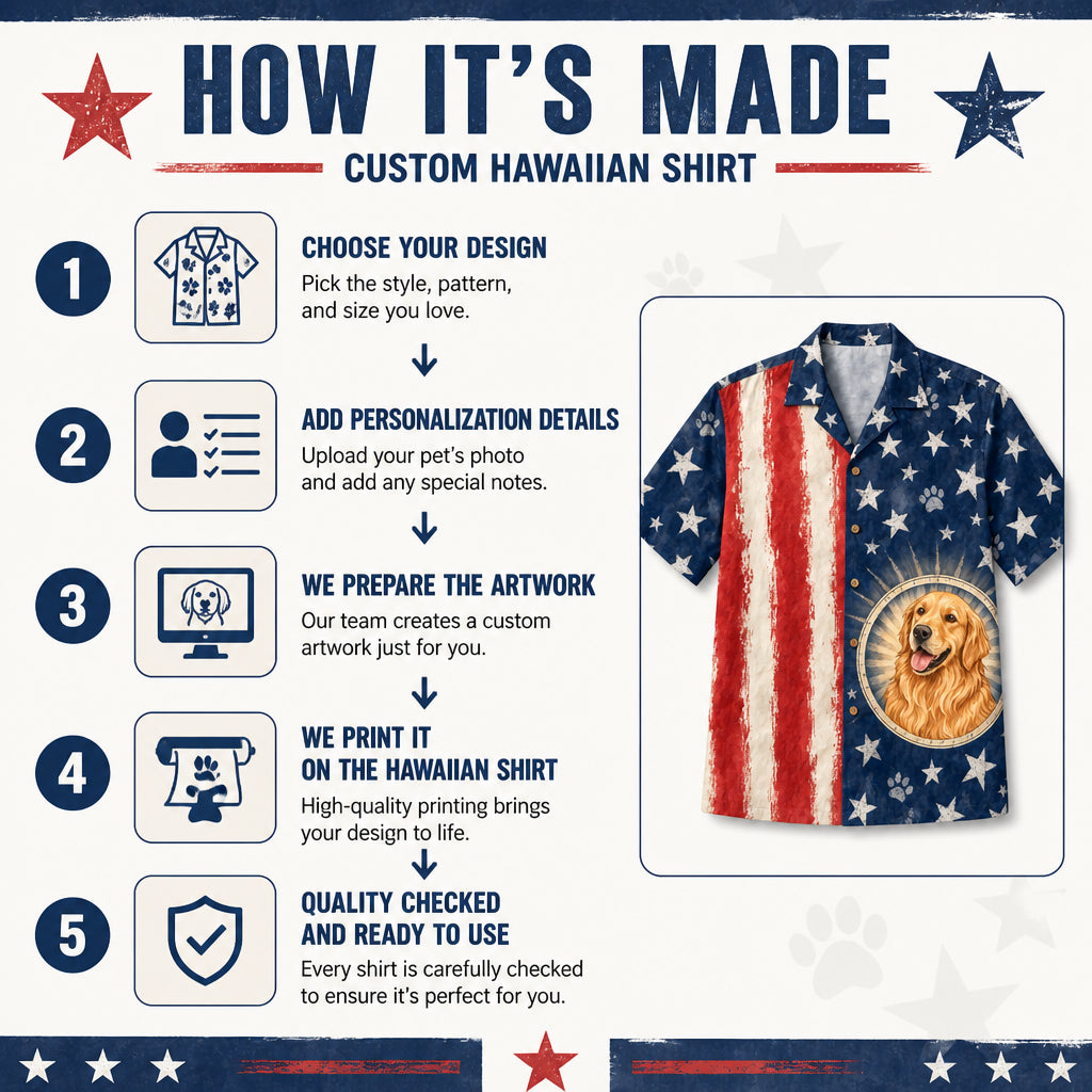 Patriotic Pup Hawaiian Shirt - How it is made