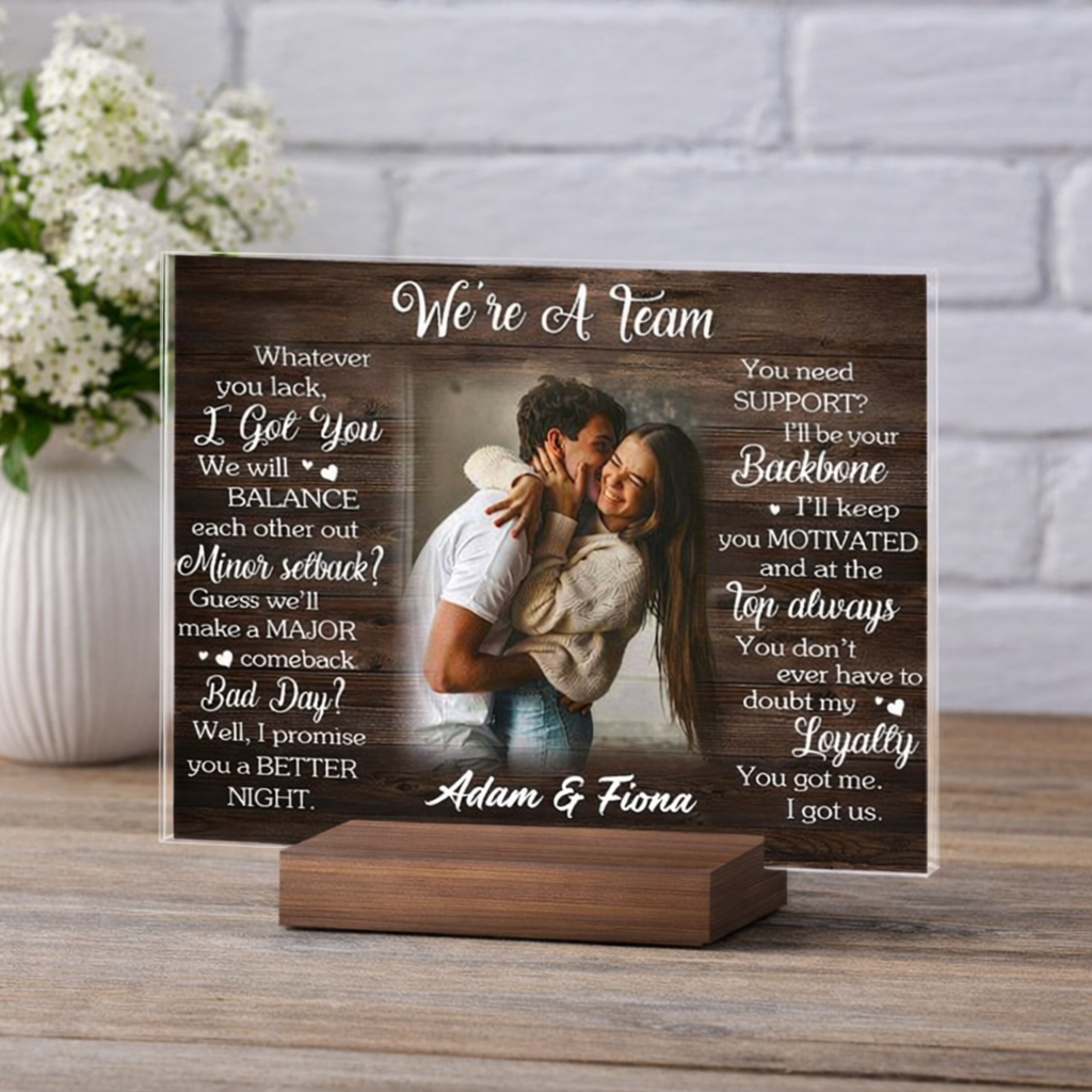 We're a Team Custom Photo Wood Photo Print Stand Gift For Couple