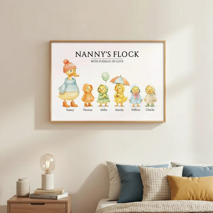 Grandma's Flock with Puddles of Love - Personalised Poster