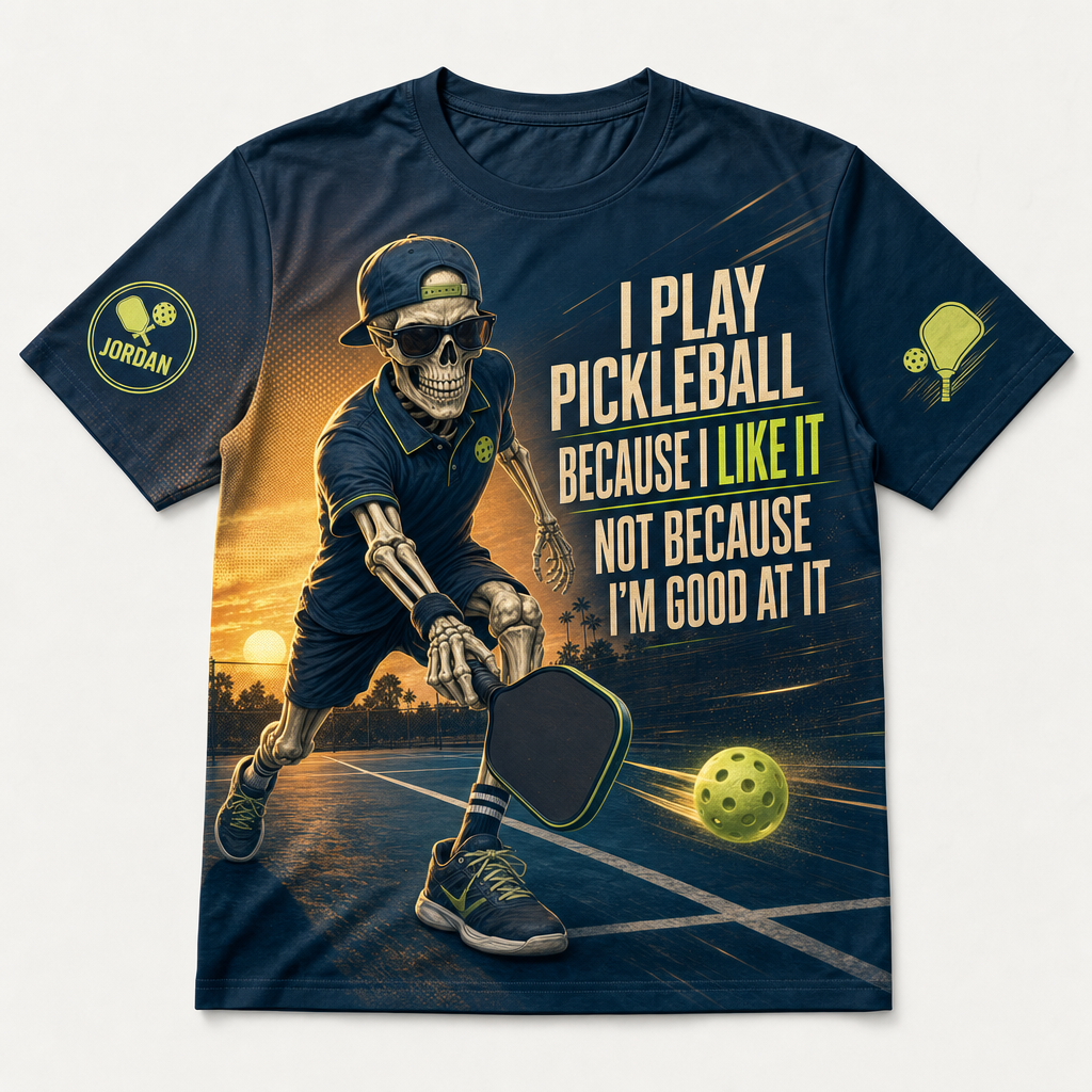 Pickleball Fun AOP Tee – Skeleton Action, Personalized Sleeve - Personalized T-Shirt - All over printed 2262aa99-aaf1-4b07-b34d-bdc63a4f5f45.png