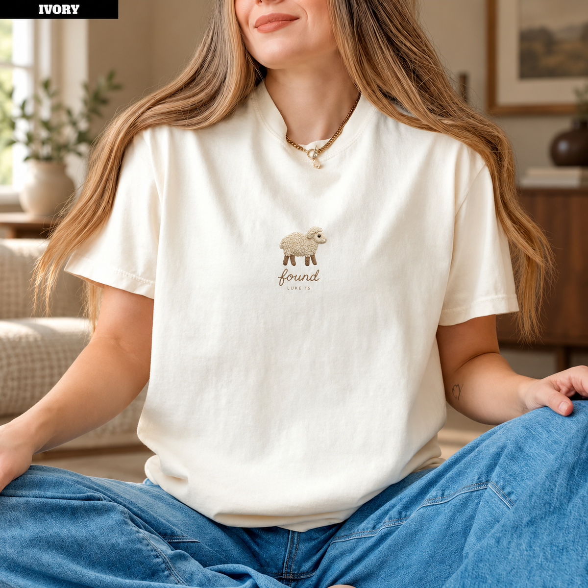 Lost Sheep Shirt Women, Minimalist Found Lamb Luke 15 Christian Tee, Faux Embroidered Keepsake, Dainty Baptism Gift For Hers 2272eb8a-4e2d-4eb8-83d2-067ff8e865a5-Ng-i-m-u-o-ng-trong-ph-ng-kh-ch-2.png