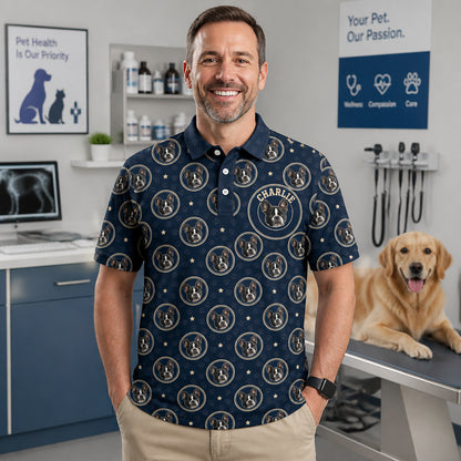Personalized Pet Face & Name AOP Polo - Lifestyle 1