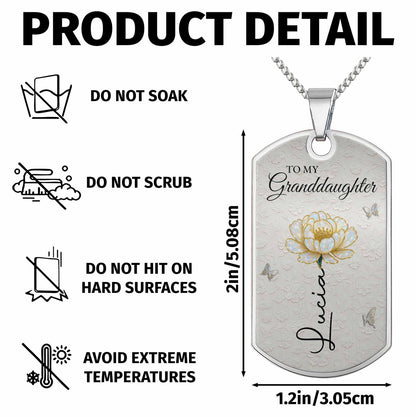 To My Granddaughter Love You Forever Flower Necklace,Personalized Custom Dog Tag Necklace,Gift For Granddaughters 22801482-a6a0-4346-b36f-2c02ef53f79a-GDT389_DTNECK8.jpg