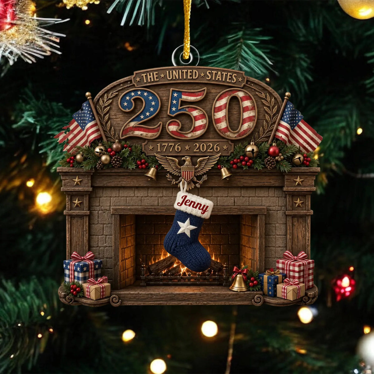 USA 250th Anniversary Fireplace & Stockings - Personalized Acrylic Ornament, Custom Family Names, Patriotic Christmas Keepsake 23272ca7-1056-4693-ae95-c4beeaa6e97f-6a72b35232951.jfif
