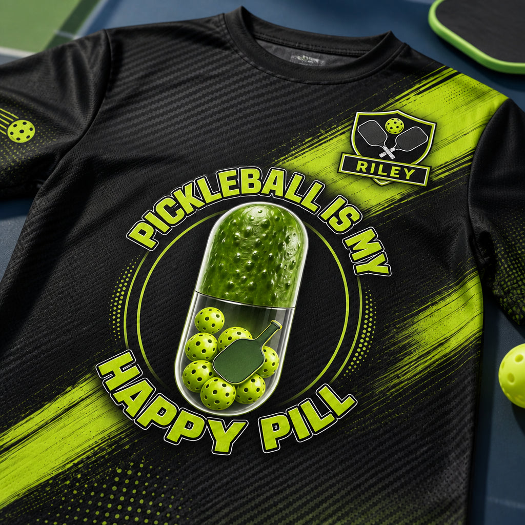 Pickleball Happy Pill AOP Tee with Custom Name - Personalized T-Shirt - All over printed 252304e2-6c68-4233-a404-44eba68637d3.jpg