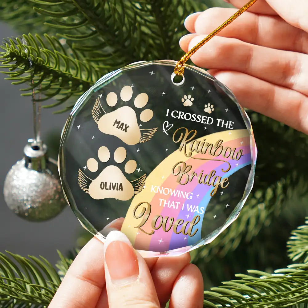 I Crossed The Rainbow Bridge Memorial Pet - Personalized Circle Glass Ornament 25859b02-5252-4349-9526-a98686f328b5-NN565-NGO2630-MK1_4a9d06bf-3465-4e33-bc8b-af3e3135fff4.jfif