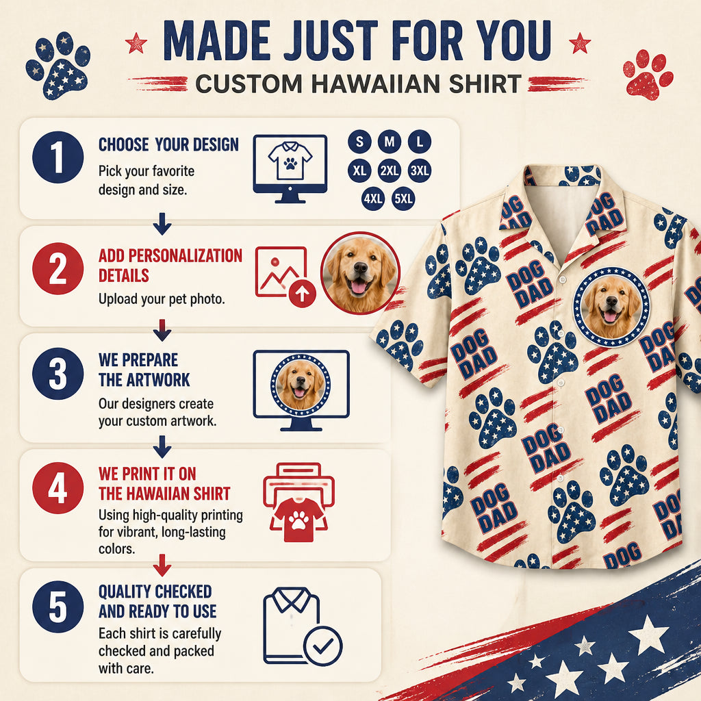 Patriotic Dog Dad Photo Hawaiian Shirt - How to customize