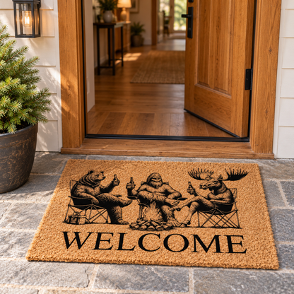 Funny Bigfoot Bear & Moose Coir Doormat, Camping Friends Welcome Mat, Rustic Cabin Decor, New Home Housewarming Gift 26d2d0fe-2155-4175-baa9-6edb0c4b5449-Th-m-ch-o-m-ng-tr-c-c-a-cabin-2.png