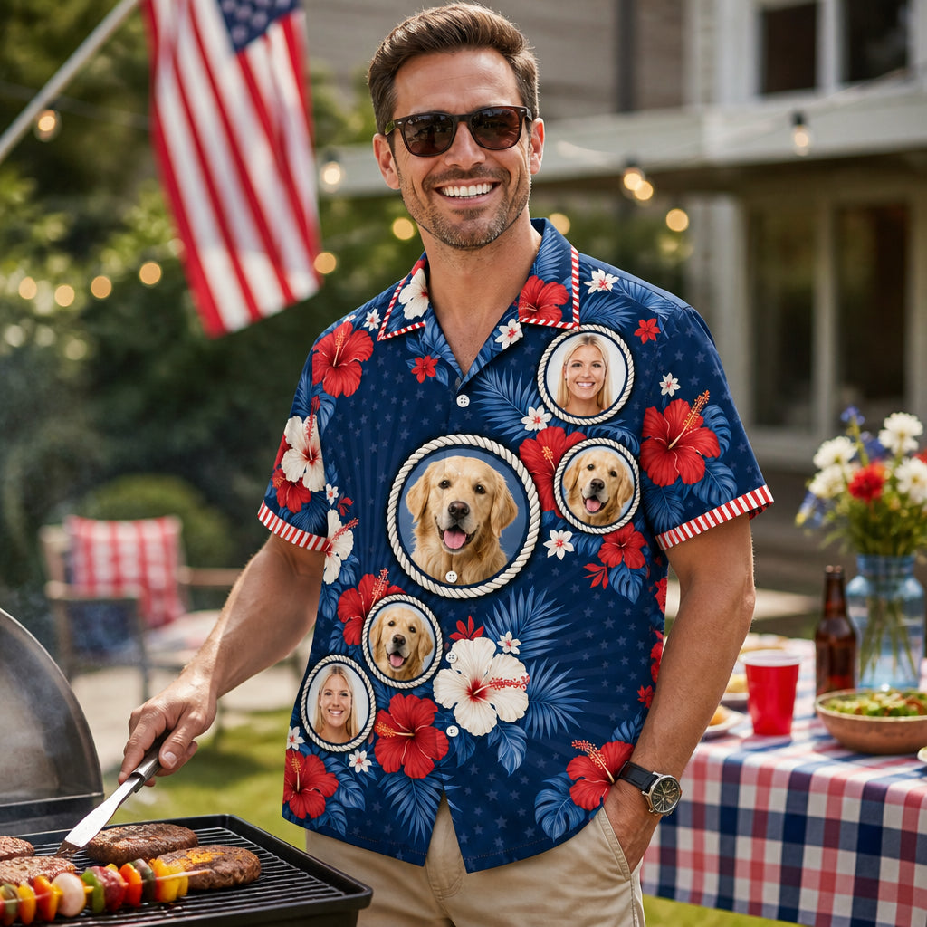 Patriotic Hibiscus Pet Face Hawaiian Shirt - Lifestyle 2