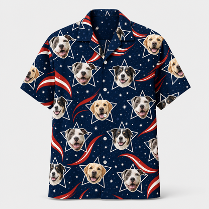 Custom Pet Face Stars & Stripes Hawaiian Shirt - Hero
