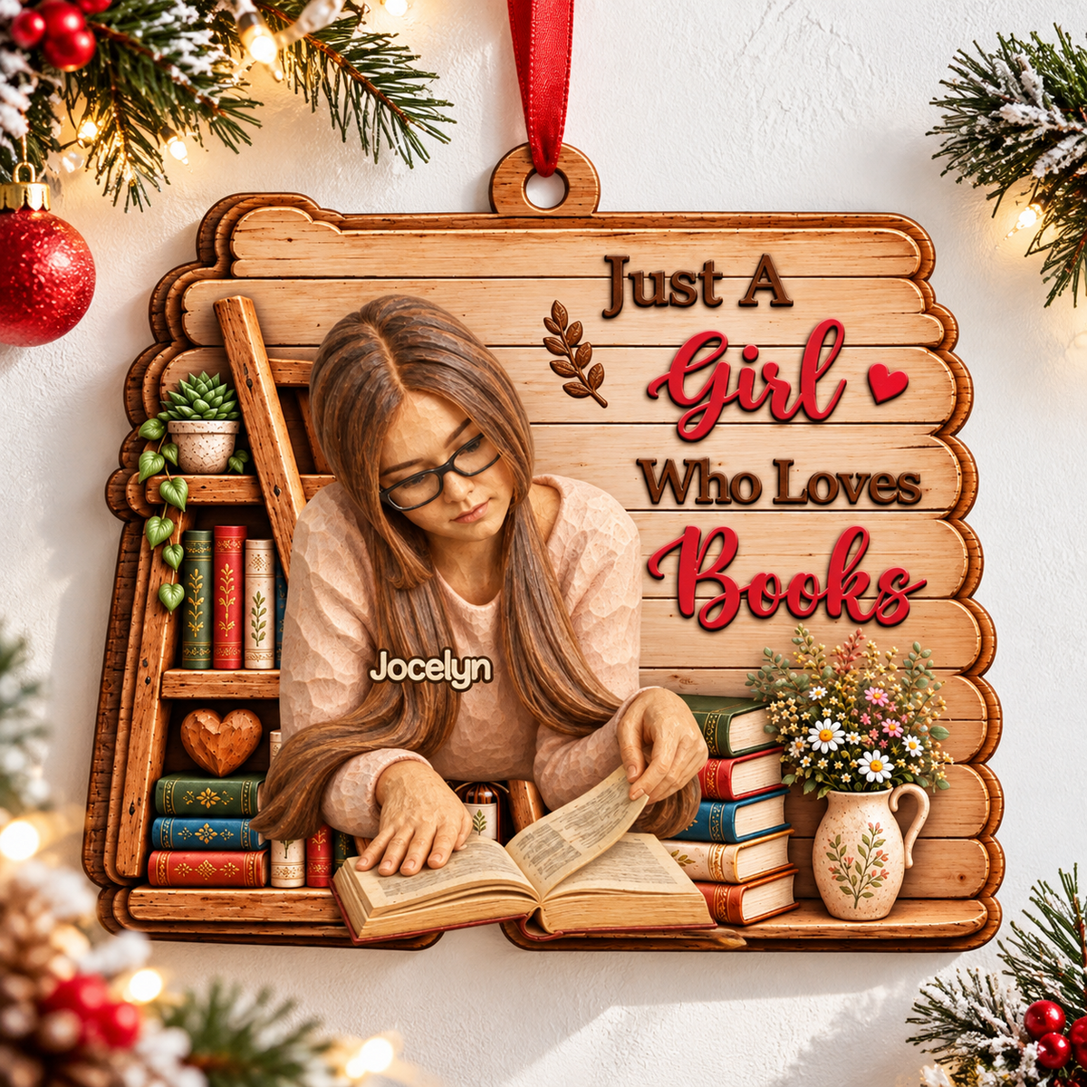 Custom Photo Wood Sculpture Effect Just A Girl Who Loves Books Bookish Gifts For Book Lovers - Personalized Custom Shaped Wooden Ornament 285a10d4-3142-4b7d-8cf4-5e080bbe8269-banner.png