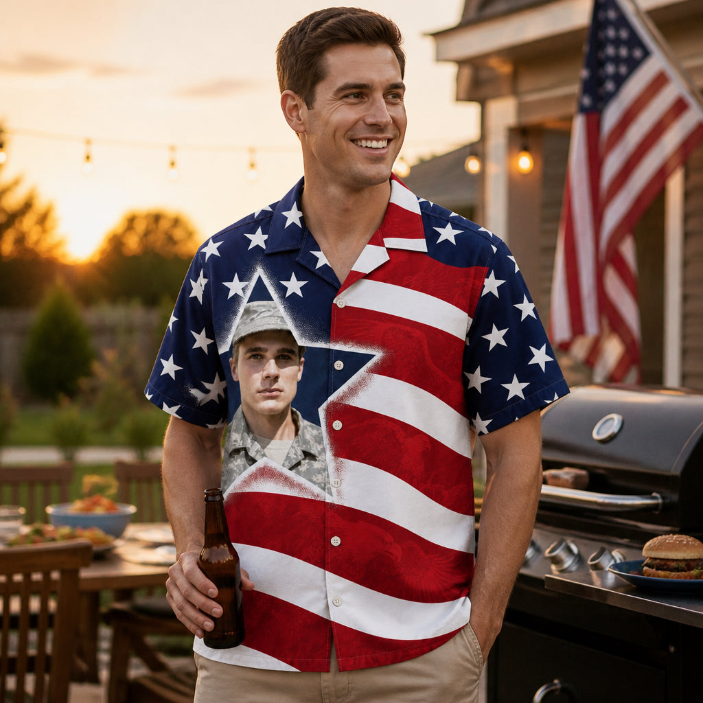 Custom Soldier Photo Patriotic Hawaiian Shirt - Lifestyle 2