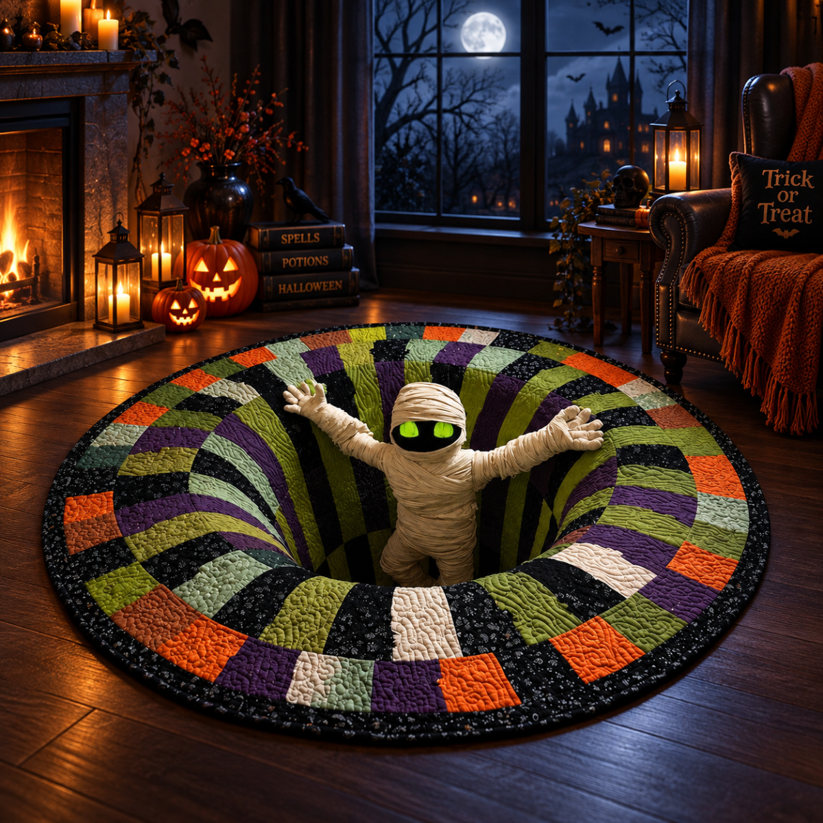 Mummy’s Out of the Pit 3D Quilted Carpet – Funny Halloween Illusion Round Rug, Spooky Mummy Floor Decor for Haunted Home & Party 296f18bf-edfa-471d-8acc-f7b0270ef528-4.png
