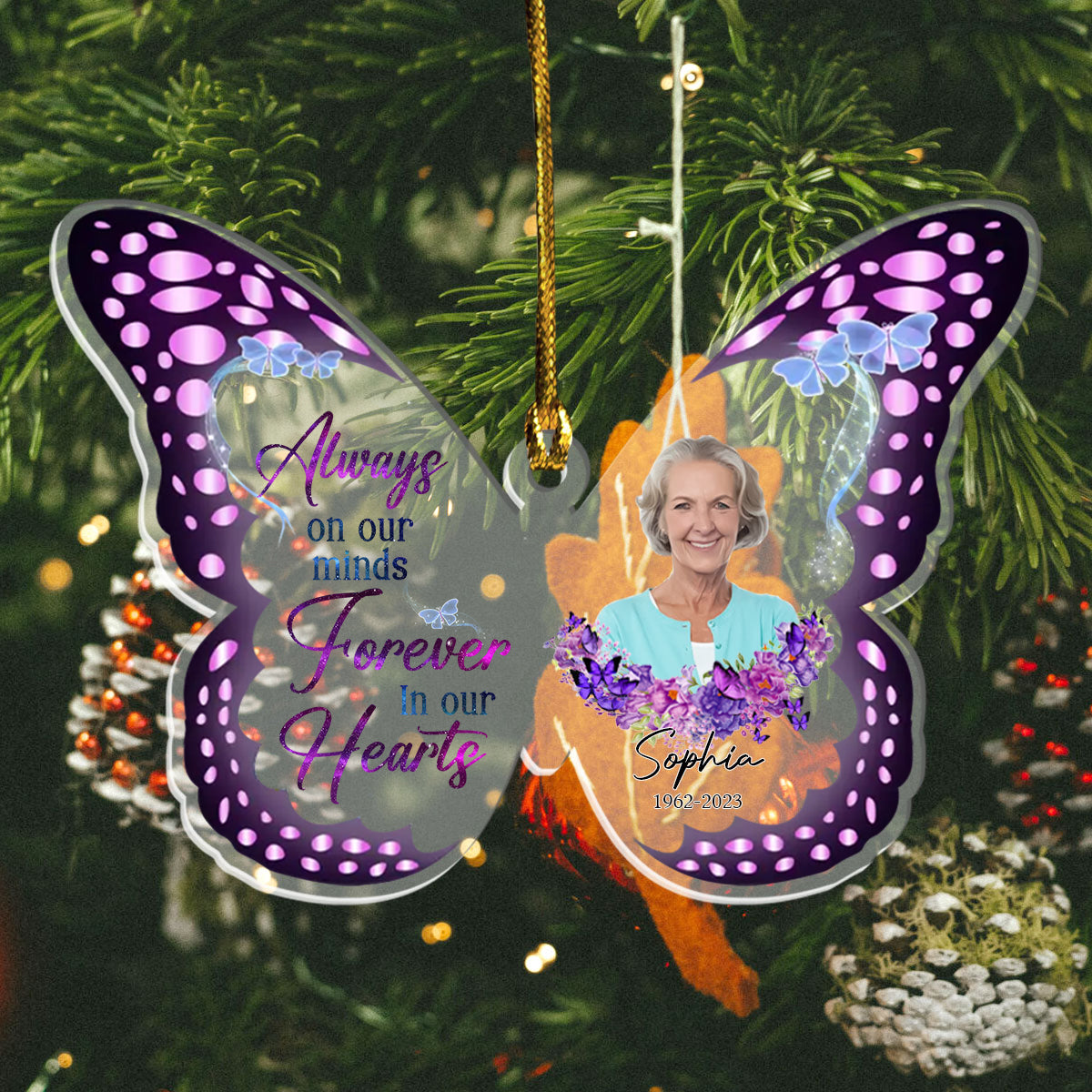 Always Loved Never Forgotten Forever Missed - Personalized Ornament - Memorial Gift For Family, Christmas 2Banner-gg.jpg