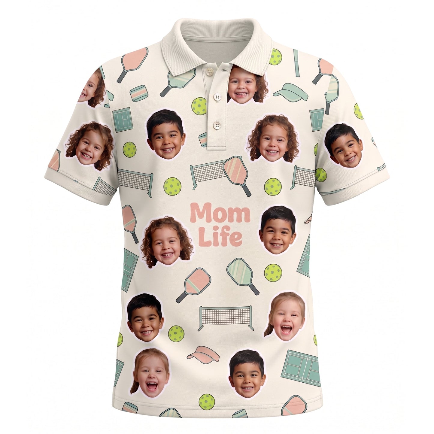 Mom Life Custom Kids Face Pickleball Womens Polo Cream