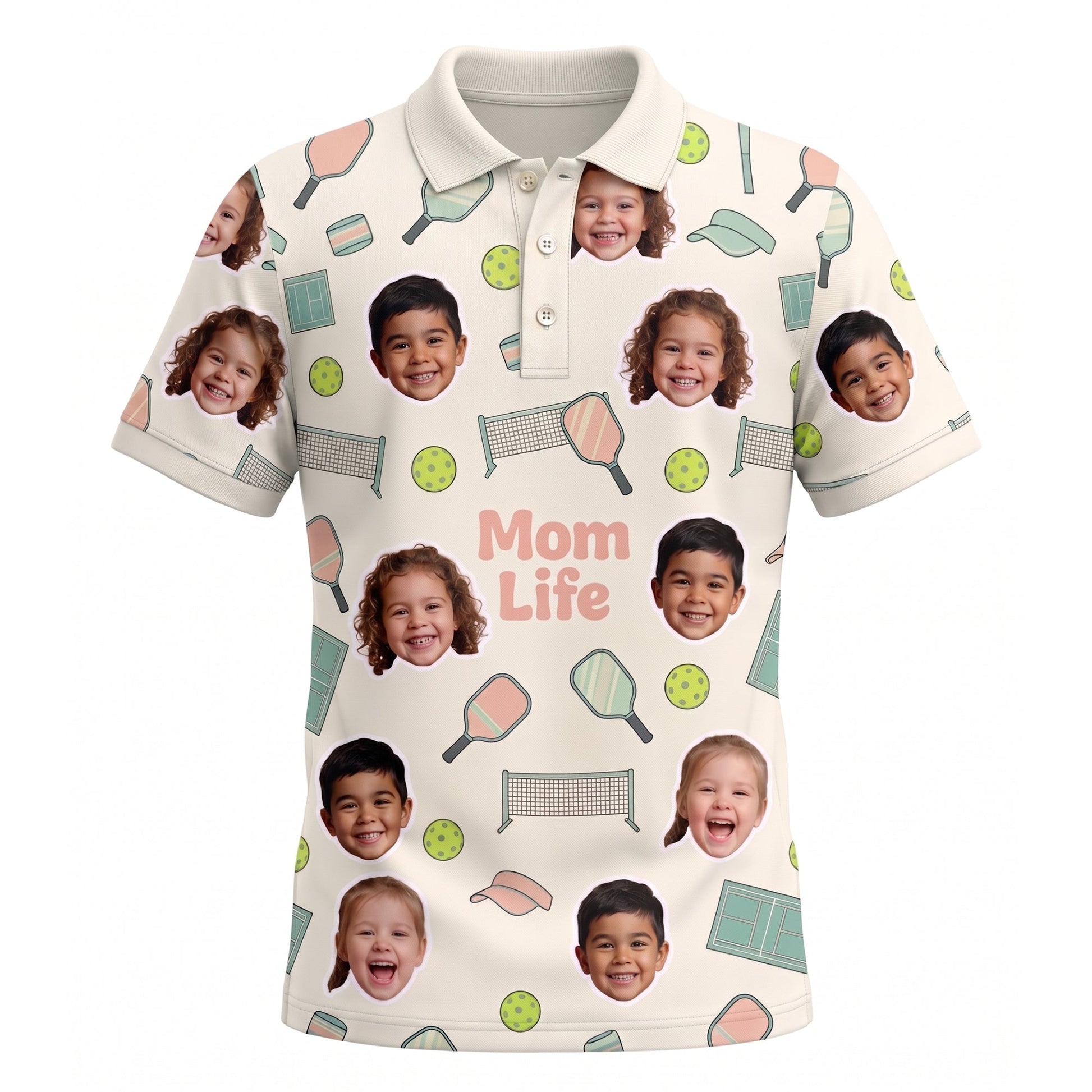 Mom Life Custom Kids Face Pickleball Womens Polo Cream