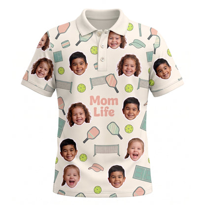Mom Life Custom Kids Face Pickleball Womens Polo Cream