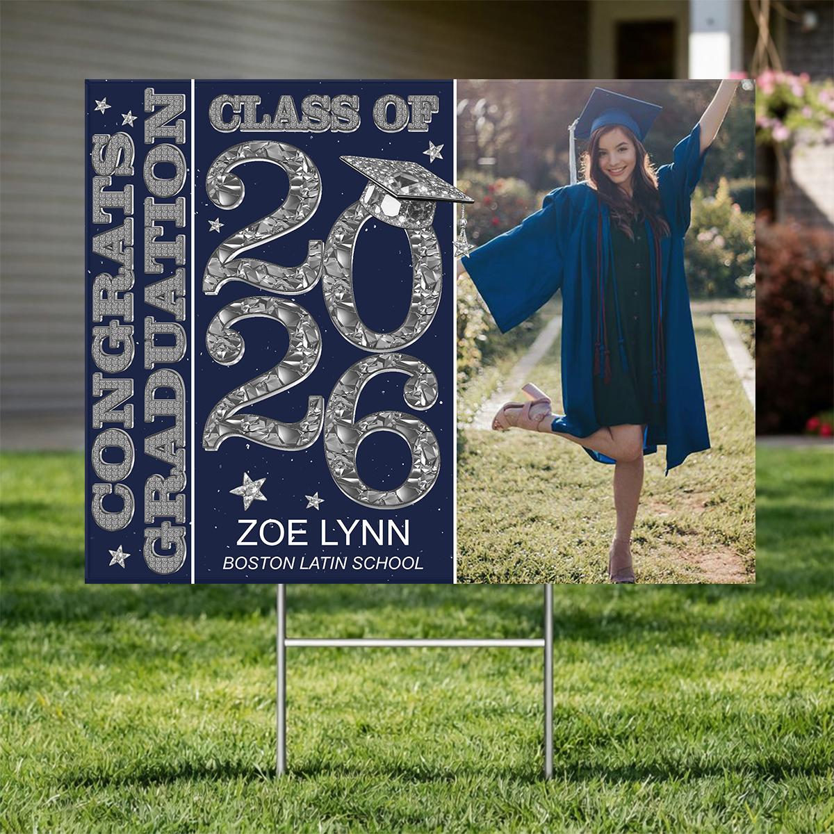 Diamond Graduation Photo Yard Sign - Class Of 2026 - Personalized Lawn Sign