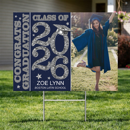 Diamond Graduation Photo Yard Sign - Class Of 2026 - Personalized Lawn Sign