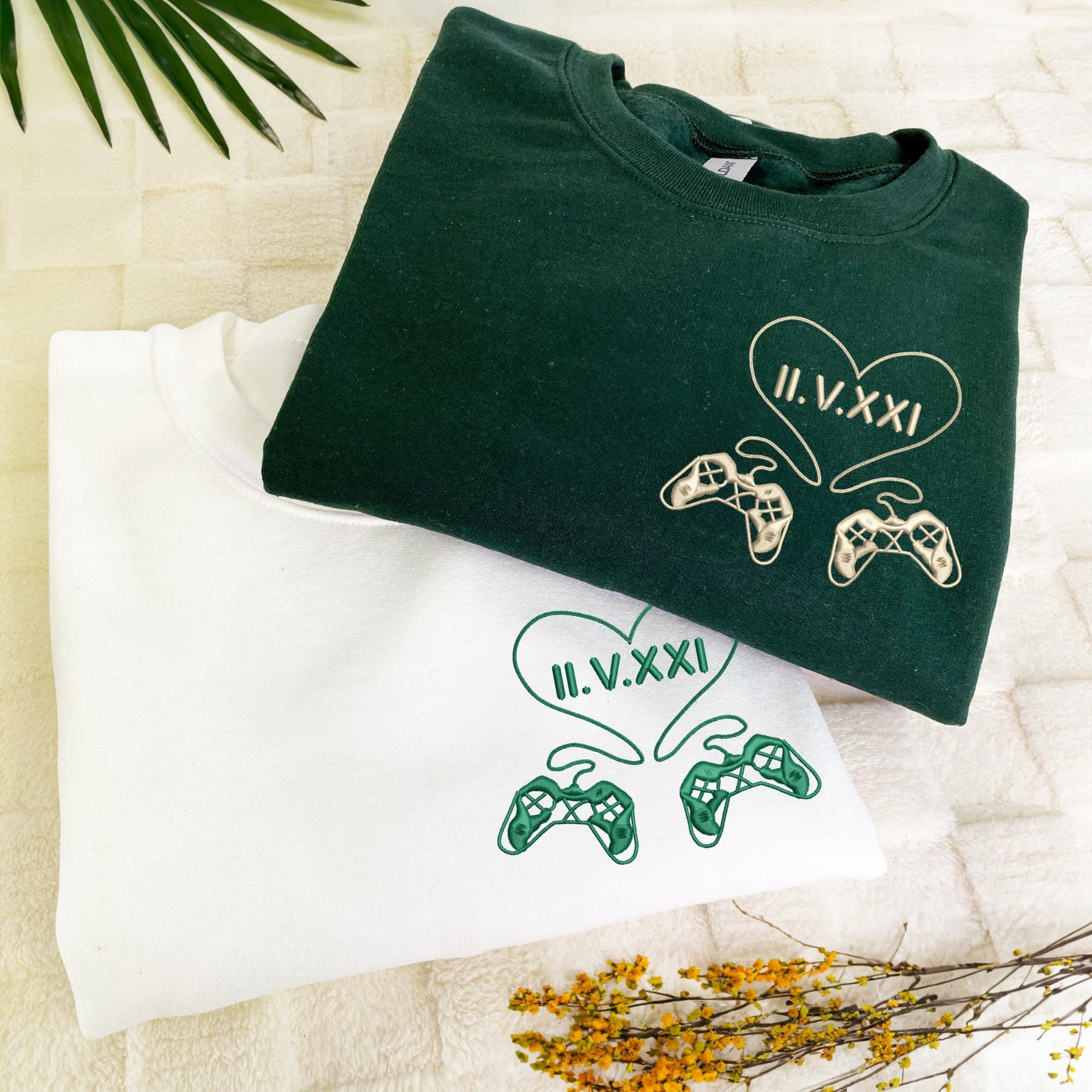 Embroidered Game Controller Shirt, Custom Embroidered Name Date Couple Shirt, Personalized Anniversary Gift, Valentines Gift For Her/Him 2_0bc8f354-761e-42a1-b4f3-e1f41c396fce.jpg