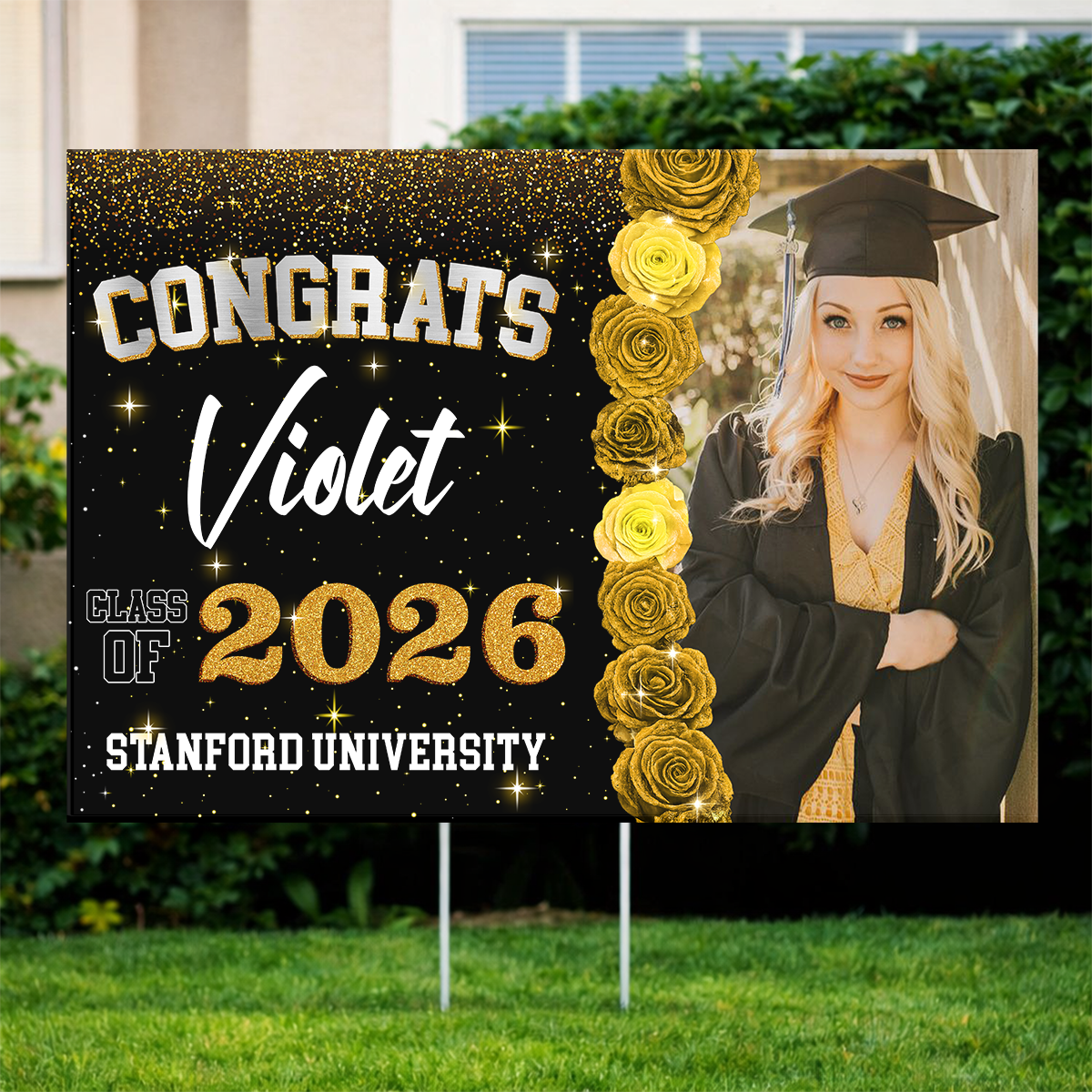 Class Of 2026 Rose Custom Photo Yard Sign - Personalized Lawn Sign