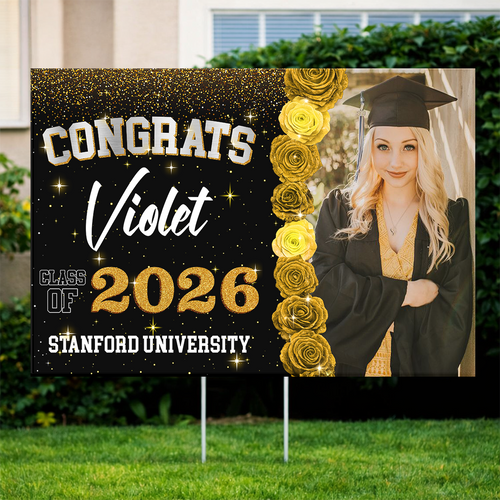 Class Of 2026 Rose Custom Photo Yard Sign - Personalized Lawn Sign