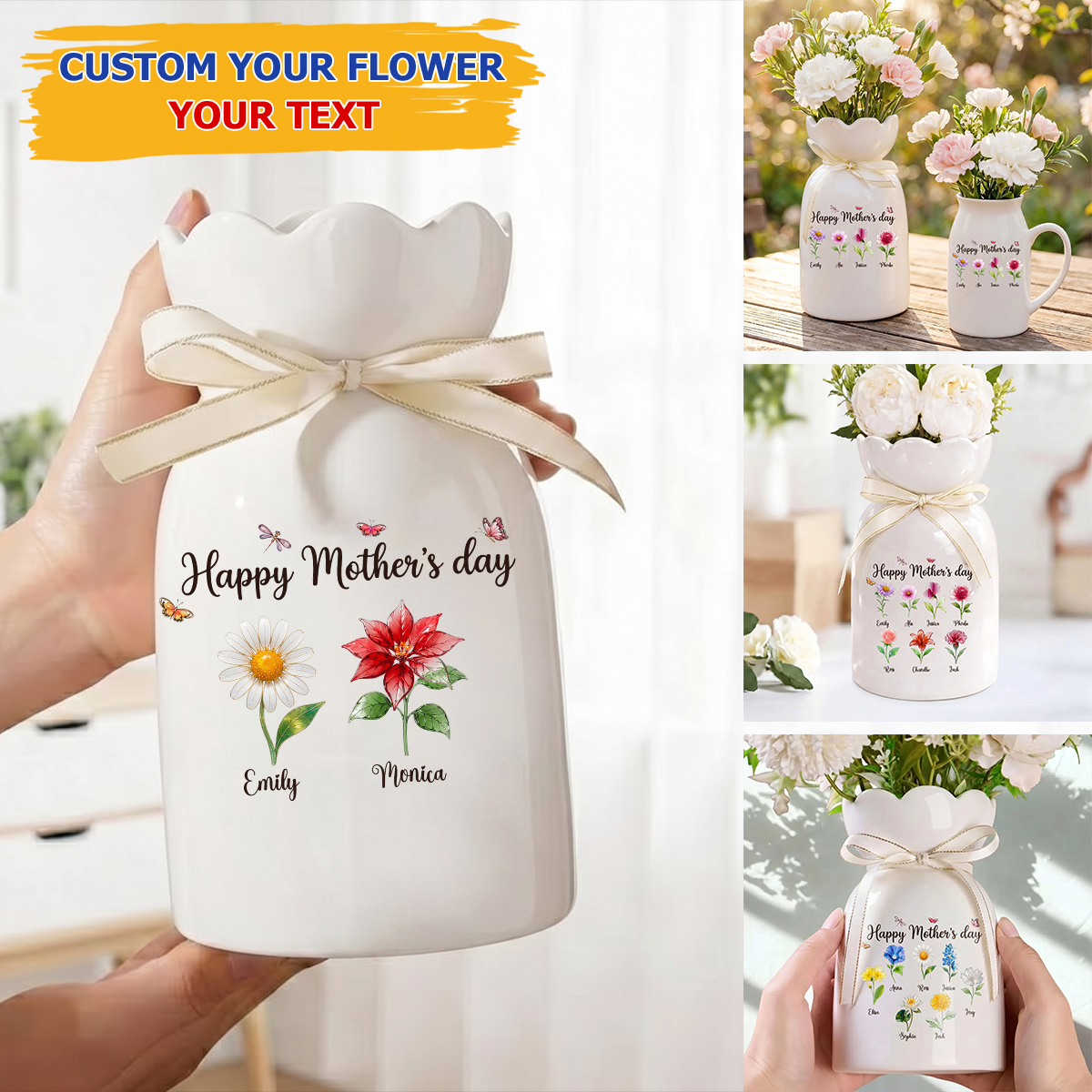 Grandkids - Personalized Custom Ribbon Tie Flower Vase