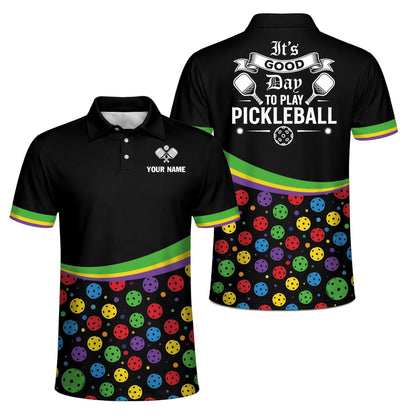 Pickleball Polo Shirt Custom Name Funny Pickleball Pattern Performance Polo Black Colorful