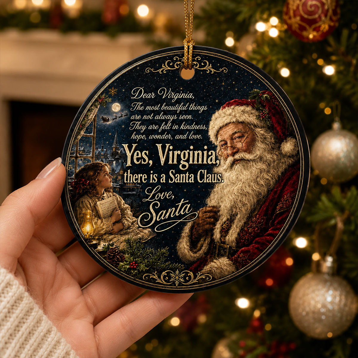Dear Virginia Santa Letter Quote Aluminum Ornament, Sentimental Holiday Tradition Souvenir