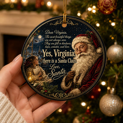 Dear Virginia Santa Letter Quote Aluminum Ornament, Sentimental Holiday Tradition Souvenir