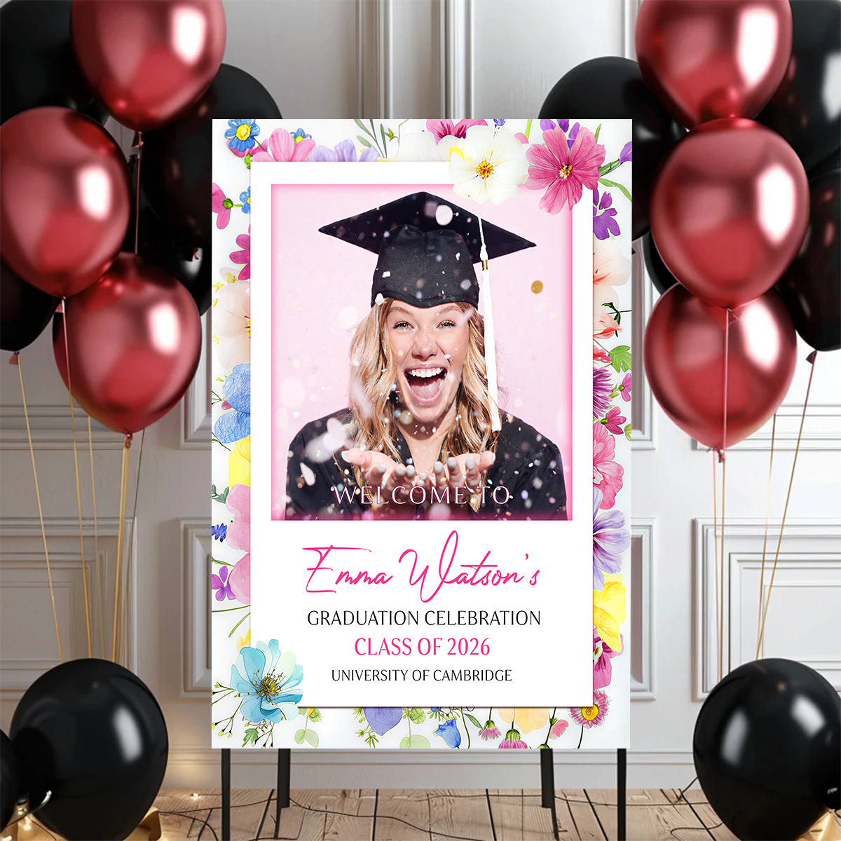 Floral Personalized Graduation Welcome Sign Party