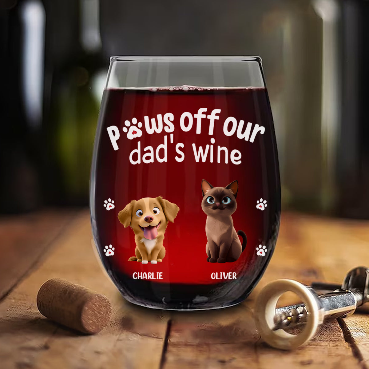 Paws Off My Mom's Wine - Personalized Stemless Wine Glass